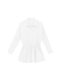 Adjustable Drawstring Waist Balloon Hem Shirt Dress