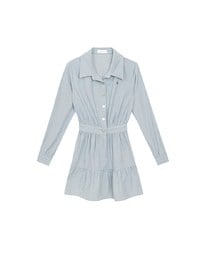 Collared Waist Cinched Button Front Shirt Mini Dress with AIR SPACE Logo Embroidered