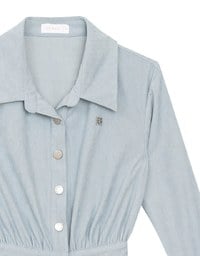 Collared Waist Cinched Button Front Shirt Mini Dress with AIR SPACE Logo Embroidered