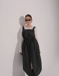 Adjustable Strap Drawstring Waist Cargo Maxi Dress