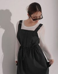 Adjustable Strap Drawstring Waist Cargo Maxi Dress