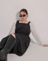 Adjustable Strap Drawstring Waist Cargo Maxi Dress
