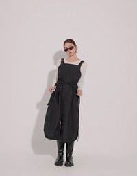 Adjustable Strap Drawstring Waist Cargo Maxi Dress