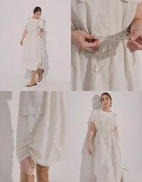 Adjustable Strap Drawstring Waist Cargo Maxi Dress