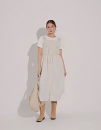 Adjustable Strap Drawstring Waist Cargo Maxi Dress