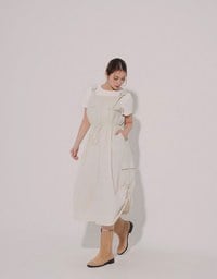 Adjustable Strap Drawstring Waist Cargo Maxi Dress