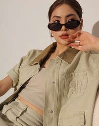 Contrast Collar Short Sleeve Jeans Denim Jacket