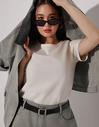 Contrast Collar Short Sleeve Jeans Denim Jacket