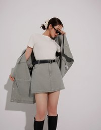 Contrast Collar Short Sleeve Jeans Denim Jacket