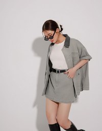 Contrast Collar Short Sleeve Jeans Denim Jacket