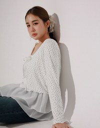 Floral Print Ribbed Tie Front Cropped Cardigan
