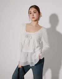 Floral Print Ribbed Tie Front Cropped Cardigan