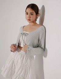 Floral Print Ribbed Tie Front Cropped Cardigan