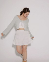 Floral Print Ribbed Tie Front Cropped Cardigan