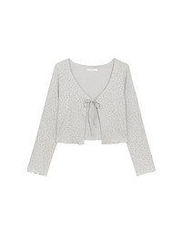 Floral Print Ribbed Tie Front Cropped Cardigan