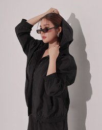 Drawstring Hem Hooded Windbreaker Jacket