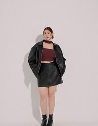 Faux Suede Oversized Collared Zip Up Jacket