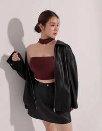 Faux Suede Oversized Collared Zip Up Jacket