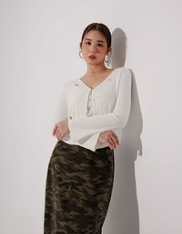 Heart Cutout Buttoned Knit Cardigan and Spaghetti Strap Crop Camisole Set Wear