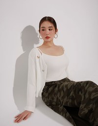 Heart Cutout Buttoned Knit Cardigan and Spaghetti Strap Crop Camisole Set Wear