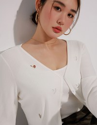 Heart Cutout Buttoned Knit Cardigan and Spaghetti Strap Crop Camisole Set Wear