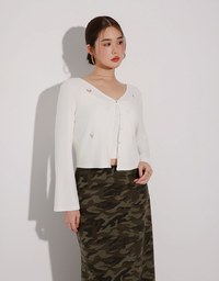 Heart Cutout Buttoned Knit Cardigan and Spaghetti Strap Crop Camisole Set Wear