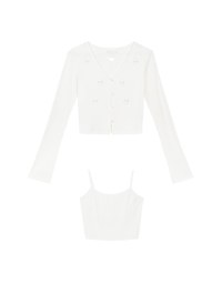 Heart Cutout Buttoned Knit Cardigan and Spaghetti Strap Crop Camisole Set Wear