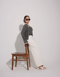 Heart Cutout Buttoned Knit Cardigan and Spaghetti Strap Crop Camisole Set Wear