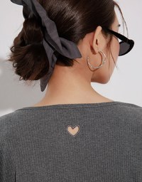 Heart Cutout Buttoned Knit Cardigan and Spaghetti Strap Crop Camisole Set Wear