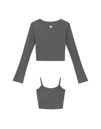 Heart Cutout Buttoned Knit Cardigan and Spaghetti Strap Crop Camisole Set Wear