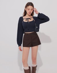 Cropped Knit Tie Front Cardigan with AIR SPACE Logo Embroidered Cami Padded Top Set Wear