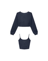 Cropped Knit Tie Front Cardigan with AIR SPACE Logo Embroidered Cami Padded Top Set Wear