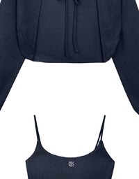 Cropped Knit Tie Front Cardigan with AIR SPACE Logo Embroidered Cami Padded Top Set Wear