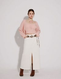 Cropped Knit Tie Front Cardigan with AIR SPACE Logo Embroidered Cami Padded Top Set Wear