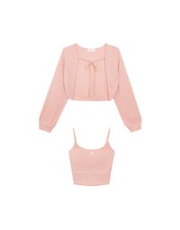 Cropped Knit Tie Front Cardigan with AIR SPACE Logo Embroidered Cami Padded Top Set Wear
