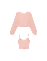 Cropped Knit Tie Front Cardigan with AIR SPACE Logo Embroidered Cami Padded Top Set Wear