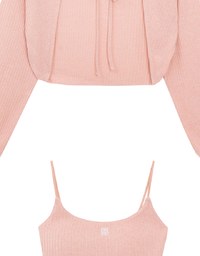 Cropped Knit Tie Front Cardigan with AIR SPACE Logo Embroidered Cami Padded Top Set Wear