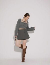 Cropped Knit Tie Front Cardigan with AIR SPACE Logo Embroidered Cami Padded Top Set Wear