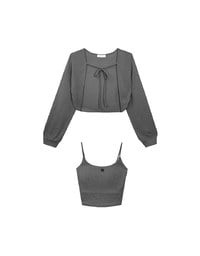 Cropped Knit Tie Front Cardigan with AIR SPACE Logo Embroidered Cami Padded Top Set Wear