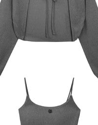 Cropped Knit Tie Front Cardigan with AIR SPACE Logo Embroidered Cami Padded Top Set Wear