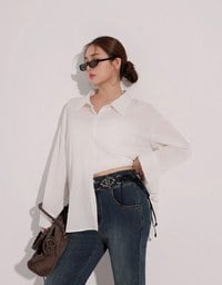 Striped Button Down Shirt Blouse with Ruched Cami Bra Top Set Wear