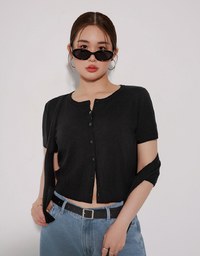 Knit Shawl Short Sleeve Crop Cardigan Top