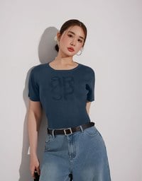 毛巾繡品牌 LOGO短袖羅紋針織衫
