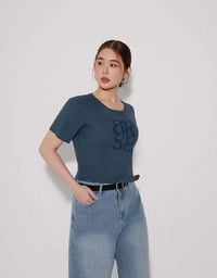 毛巾繡品牌 LOGO短袖羅紋針織衫