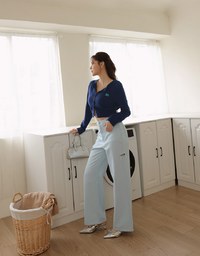 Preppy School Girl Basic Flower Long Sleeve Cardigan Knit Top