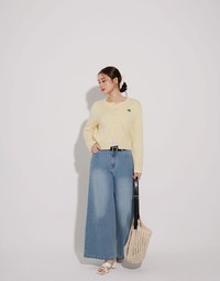 Preppy School Girl Basic Flower Long Sleeve Cardigan Knit Top