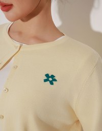 Preppy School Girl Basic Flower Long Sleeve Cardigan Knit Top