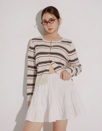 Contrast Striped Knit Button Up Cropped Cardigan