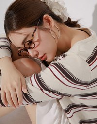 Contrast Striped Knit Button Up Cropped Cardigan