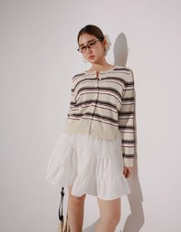 Contrast Striped Knit Button Up Cropped Cardigan